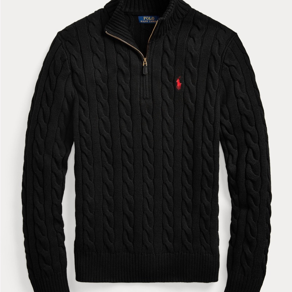 Ralph Lauren Black Zip Up Cable-Knit Sweater